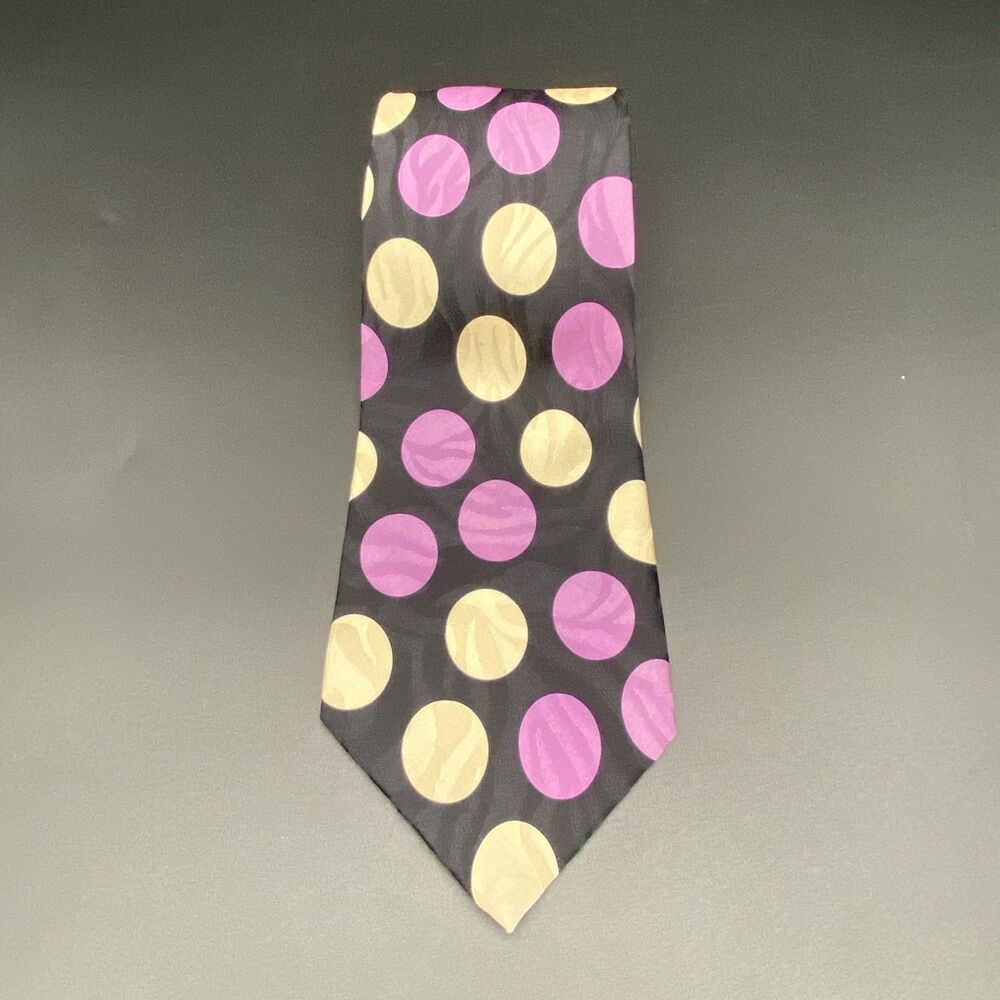 Marc Ferrier Silk Tie Black Lavender Cream Polka Dot Made Korea Necktie